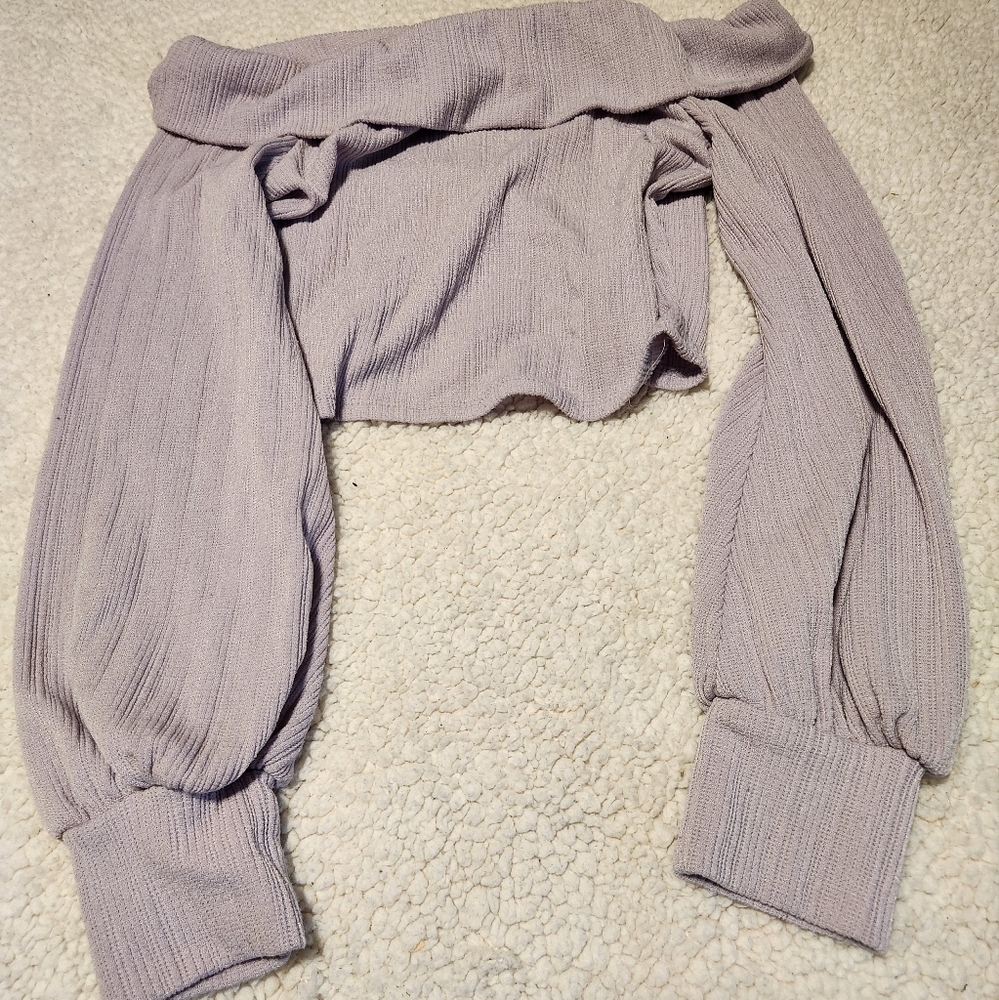 Lavender Off the Shoulder Crop Top Long Sleeve